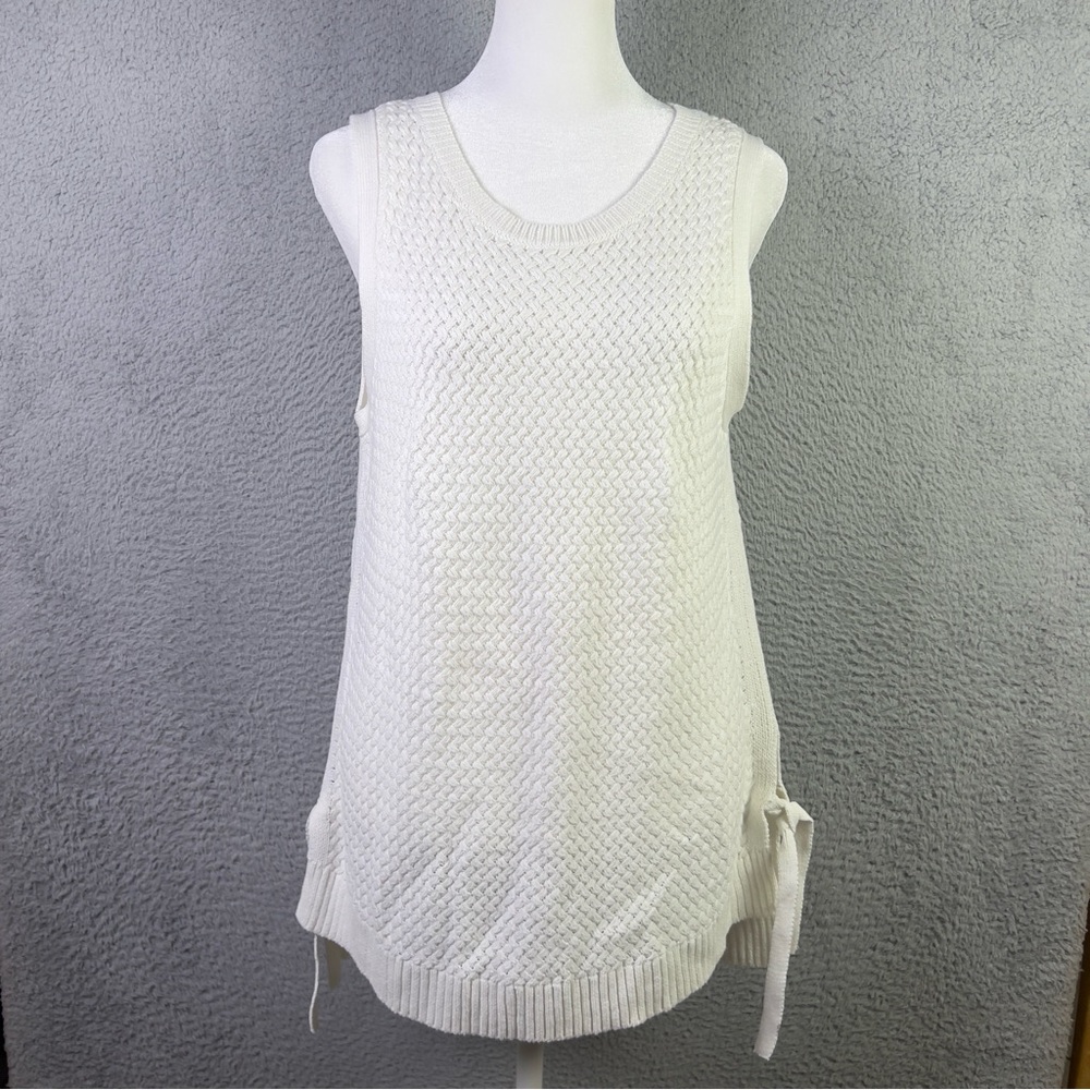 Tommy Bahama Basket Weave Sweater Women Medium White Sleeveless Knit Linen Blend